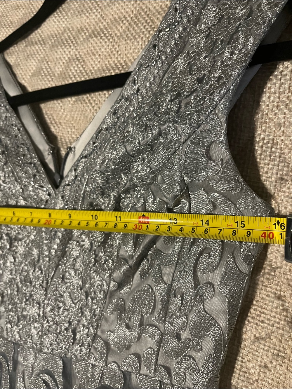 Kay Unger Silver Lace-Overlay Evening Gown - Picture 13 of 15